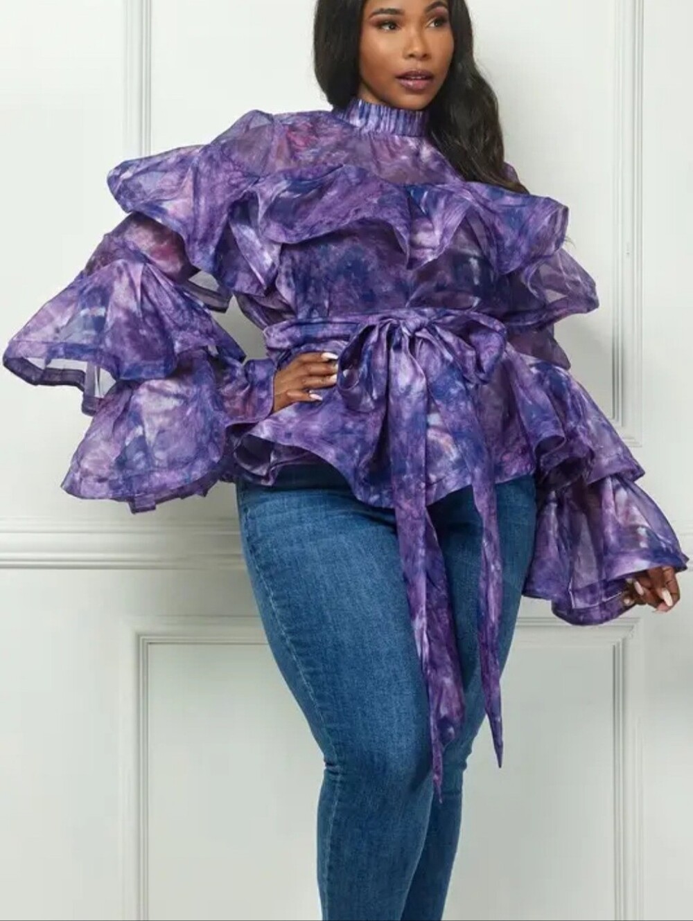 Purple Ruffled Women's Top - Picture 3 of 7